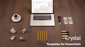  Presentation with cyber stalking computer laptop suffering - Amazing presentation design having raising charts - computer wooden desk with laptop backdrop and a tawny brown colored foreground