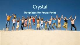  Presentation with beach sands - Beautiful slides featuring raising children - crowd of friends jumping backdrop and a ocean colored foreground