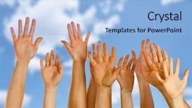  Presentation with air blue aircraft - Amazing theme having raising children - hands raised up in air backdrop and a light blue colored foreground