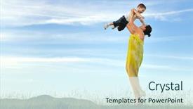  Presentation with role play woman and man - Colorful PPT theme enhanced with raising children - happy young woman mother play backdrop and a sky blue colored foreground