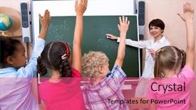  Presentation with stretching - Beautiful PPT theme featuring raising children - image of pupils stretching their backdrop and a coral colored foreground