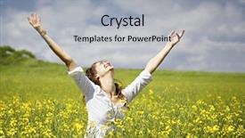  Presentation with rapeseed - Cool new theme with raising her arms expressing gratitude backdrop and a light gray colored foreground