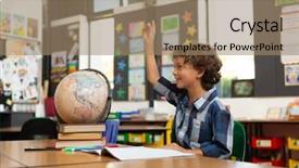  Presentation with school desk - Beautiful slides featuring raising his hand while sitting backdrop and a coral colored foreground
