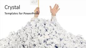  Presentation with pile - Cool new presentation with person under crumpled pile of papers with hand holding a help sign isolated on white backdrop and a white colored foreground