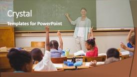  Presentation with school elementary - PPT layouts featuring raising their hands during class background and a gray colored foreground