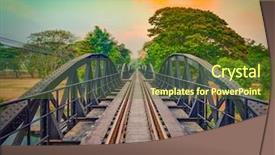  Presentation with sunrise - Theme having raiway - bridge on the river kwai background and a tawny brown colored foreground