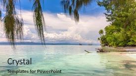  Presentation with blue sky at cook islands - Slide set with raja ampat - tropical landscape - islands warm background and a mint green colored foreground