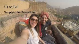  Presentation with ancient india palace in jaipur - PPT theme enhanced with rajasthan - couple talking a selfie background and a coral colored foreground