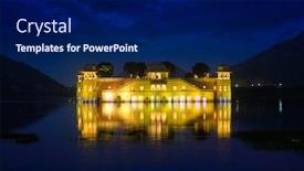  Presentation with rajasthan - Audience pleasing PPT layouts consisting of rajasthan-famous-tourist-landmark-jal backdrop and a navy blue colored foreground