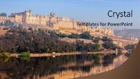  Presentation with india fort - Slide set featuring rajasthan landmark - amer amber fort background and a light blue colored foreground