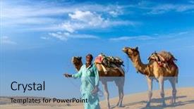  Presentation with rajasthan - Slide deck with rajasthan travel background - indian cameleer background and a light blue colored foreground