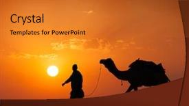  Presentation with rajasthan travel indian cameleer - Presentation featuring rajasthan travel background - indian cameleer background and a gold colored foreground