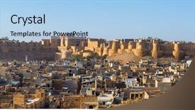  Presentation with india fort - Audience pleasing PPT theme consisting of rajputs - jaisalmer fort in rajasthan india backdrop and a light blue colored foreground