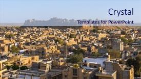  Presentation with india fort - Slide deck having rajputs - jaisalmer fort in rajasthan india background and a sky blue colored foreground