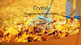  Presentation with fall leaves border - Slide deck consisting of raking fall leaves with rake background and a yellow colored foreground