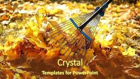  Presentation with fall leaves border - Amazing PPT layouts having raking fall leaves with rake backdrop and a tawny brown colored foreground