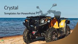  Presentation with atv - Theme having rally - quad bike atv blue sea background and a light blue colored foreground