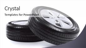  Presentation with car wheels stand - Colorful slide set enhanced with rally automovil sports - car wheels on white background backdrop and a white colored foreground