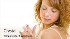  Presentation with lactation young woman breastfeeding - Slides with rally day - young redheaded woman using lotion background and a  colored foreground