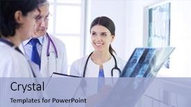  Presentation with diagnosis - Audience pleasing presentation theme consisting of raly - smiling doctors discussing patient's diagnosis backdrop and a light blue colored foreground