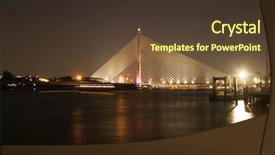  Presentation with suspension - Colorful presentation design enhanced with rama 8 suspension bridge at night bangkok thailand backdrop and a tawny brown colored foreground