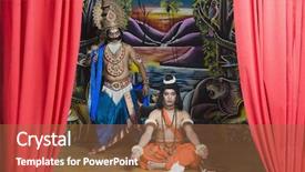  Presentation with stage - Slide deck with sanskrit - two stage artists dressed-up background and a tawny brown colored foreground