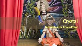  Presentation with stage - PPT layouts with sanskrit - two men on stage dressed-up background and a tawny brown colored foreground