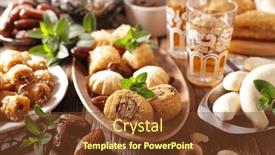  Presentation with dried food - Presentation with ramadan-food-pastry-dried-dates background and a tawny brown colored foreground