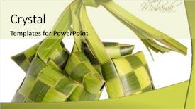  Presentation with translation - PPT theme consisting of ramadhan - muslim ketupat rice dumpling background and a yellow colored foreground