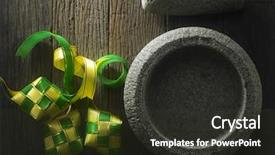  Presentation with mortar - PPT theme consisting of ramadhan - stone mortar with ribbon ketupat background and a tawny brown colored foreground