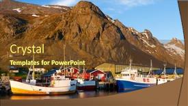  Presentation with fishing boats - Slide set featuring ramberg village lofoten islands norway fishing boats in harbor at midnight sun mountain with snow in background background and a tawny brown colored foreground