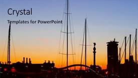  Presentation with columbus - Cool new PPT layouts with rambla - barcelona harbor with boats backdrop and a light blue colored foreground