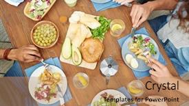  Presentation with knives - Presentation design enhanced with rambla - overview of healthy homemade breakfast background and a coral colored foreground