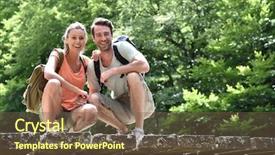  Presentation with rustic bridge water purple butterflies - Presentation theme enhanced with rambling - couple of hikers knelt background and a tawny brown colored foreground