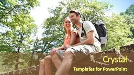  Presentation with rustic bridge water purple butterflies - Colorful presentation enhanced with rambling - couple of hikers sitting backdrop and a  colored foreground