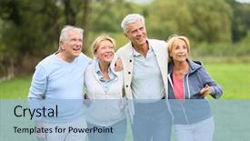  Presentation with group of people silhouettes walking - PPT layouts consisting of rambling - group of senior people background and a light blue colored foreground