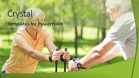  Presentation with walking nordic - Colorful PPT theme enhanced with rambling - senior couple nordic walking backdrop and a yellow colored foreground