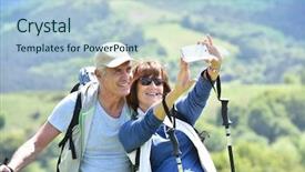  Presentation with active seniors senior couple - Audience pleasing PPT theme consisting of rambling - senior couple taking selfie picture backdrop and a light blue colored foreground
