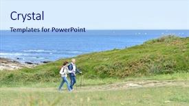  Presentation with hiking - Presentation theme enhanced with rambling - senior couple walking on hiking background and a sky blue colored foreground