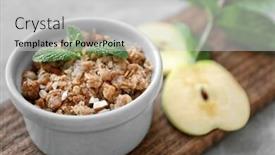  Presentation with crisp - Amazing PPT layouts having ramekin with apple crisp on wooden board closeup backdrop and a light gray colored foreground