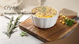  Presentation with pudding - Beautiful PPT layouts featuring ramekin-with-corn-pudding backdrop and a soft green colored foreground