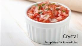  Presentation with sauce - Slides having ramekin with salsa fresca sauce background and a light gray colored foreground