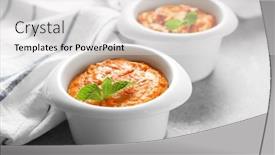  Presentation with crisp carrot - Presentation enhanced with ramekins with tasty carrot souffle on table background and a white colored foreground