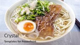  Presentation with ramen - Theme featuring ramen fish teriyaki soup background and a coral colored foreground