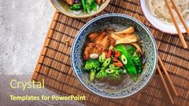  Presentation with ramen - PPT layouts featuring ramen-soup-with-mushrooms-vegetables background and a tawny brown colored foreground