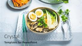  Presentation with ramen - PPT layouts consisting of ramen-soup-with-shiitake-mushrooms background and a light blue colored foreground