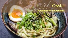  Presentation with wagyu - Colorful PPT theme enhanced with japan fish - ramen wagyu soup in bowl backdrop and a tawny brown colored foreground
