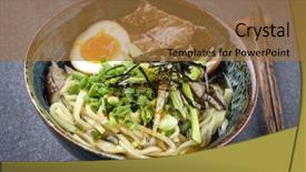  Presentation with ramen - Theme consisting of ramen wagyu soup in bowl background and a coral colored foreground