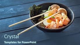  Presentation with ramen - Colorful slides enhanced with ramen-with-shrimps-and-vegetables backdrop and a ocean colored foreground