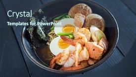  Presentation with ramen - Audience pleasing PPT theme consisting of ramen-with-shrimps-and-vegetables backdrop and a tawny brown colored foreground